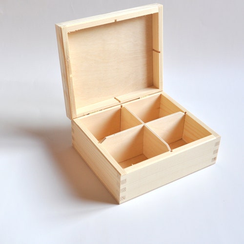 Tea Bags Wooden Box. Unfinished Wood Tea Box. 3 Compartments. Etsy