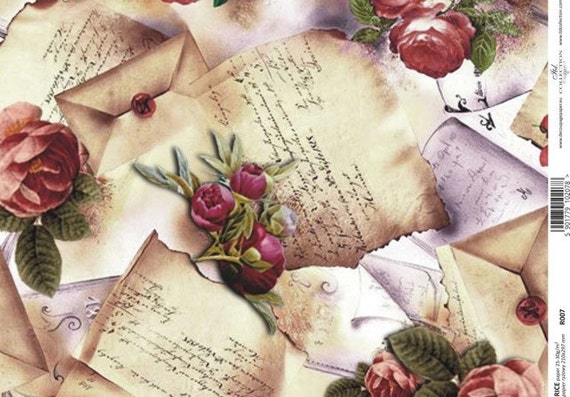 Scrapbooking Vintage Sheet of Rice Paper Autumn Roses for Decoupage