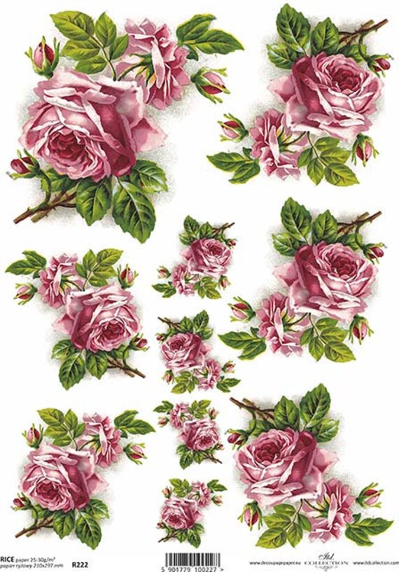 Papercraft Stamping Fiber Paper R0032 R222 Rice Paper Vintage Roses ...