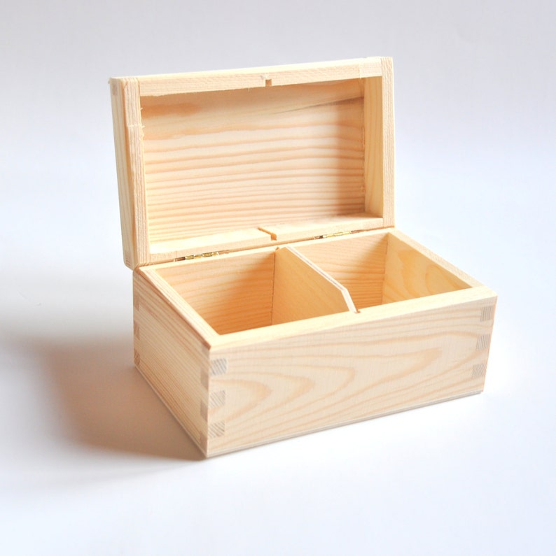Unfinished Wood Tea Box. 2 compartments. Unpainted Wood Tea Etsy