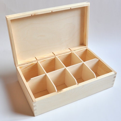 Unfinished Wooden Tea Box. 8 Compartments. Unpainted Wood Tea Etsy