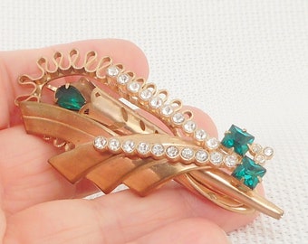 Vintage 1940's Brass & Rhinestone Brooch or Pendant Retro Brass Tussy Mussy Brooch Statement 1940's Brooch Gift for Her 40's Necklace