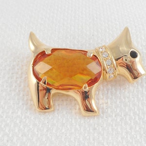 Vintage Topaz Glass Scottie Dog Pin Dog Lover Gift Vintage Citrine Glass Scottie Brooch Gift for Dog Lover 80&#39;s Scottie Dog Brooch Dog Pin