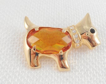 Vintage Topaz Glass Scottie Dog Pin Dog Lover Gift Vintage Citrine Glass Scottie Brooch Gift for Dog Lover 80's Scottie Dog Brooch Dog Pin