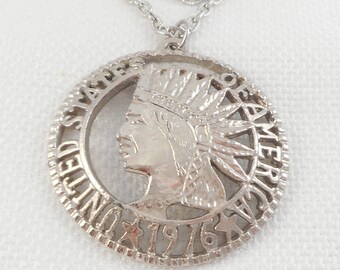 Vintage 1976 USA Indian Head Necklace God Bless America Necklace 1976 Patriotic Necklace Unisex 1976 USA Necklace USA & God Necklace