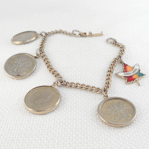 Vintage 1958 Elizabeth II Dei Gratia Regina Canada Coins Charm Bracelet Gift Bracelet for 1958 Birth 1950's Canada Charm Bracelet