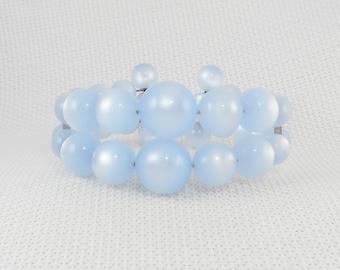 Vintage 1960's Blue Lucite Moonglow Cuff Bracelet Blue Lucite Moonglow Beads Bracelet Gift for Her Flexible Blue Moonglow Link Bracelet