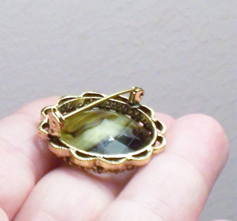 Vintage West German Germany Agate Glass Pin Brooch Mid Century Glass Agate Pin 50/'s Glass Agate Pin Green Yellow Glass Brooch 50/'s Glass Pin