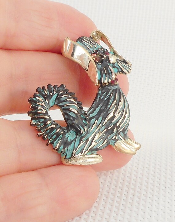 Vintage Unique Enamel Poodle Brooch Enamel & Rhin… - image 4