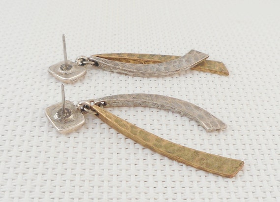 Vintage Drop Hammered Brutalist Earrings Brutalis… - image 5