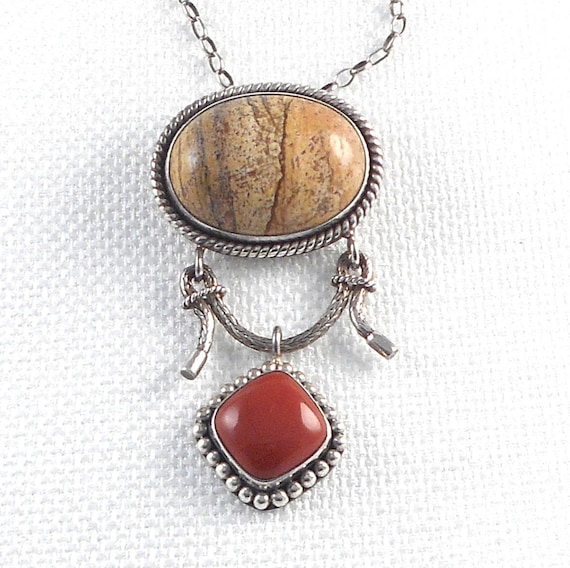 Vintage Sterling Silver Suarti Bali Jasper and Ag… - image 1