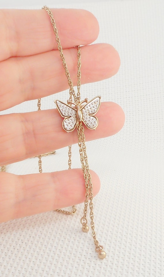 Vintage 1970's Lariat Style Butterfly Necklace Da… - image 2