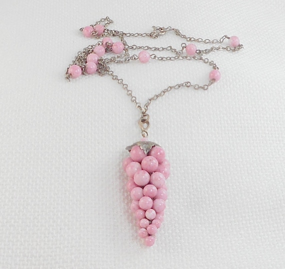 Vintage Pink Glass Czech Grapes Necklace Art Deco Cze… Gem