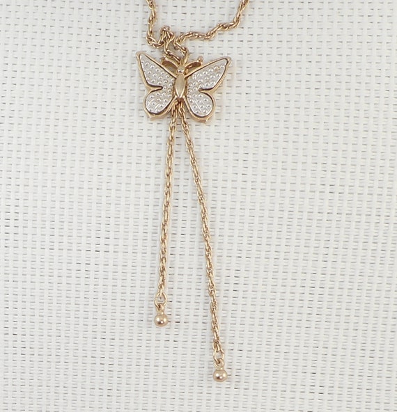 Vintage 1970's Lariat Style Butterfly Necklace Da… - image 3