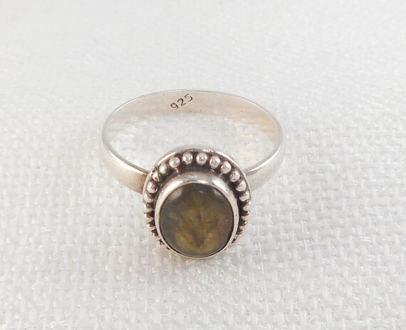 Vintage Sterling Green Labradorite Ring 925 Oval … - image 6
