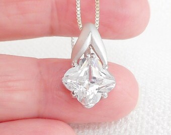 Vintage Sterling Silver Crystal Stone Necklace Sterling Crystal Prom Necklace Sterling Wedding Necklace Unique 925 Pendant Necklace