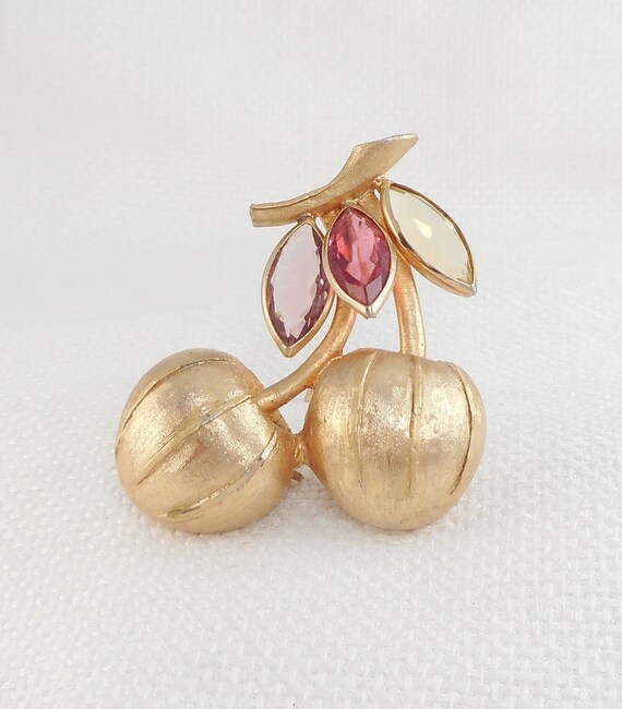 Vintage BSK Cherries & Marquise Glass Brooch Pin B