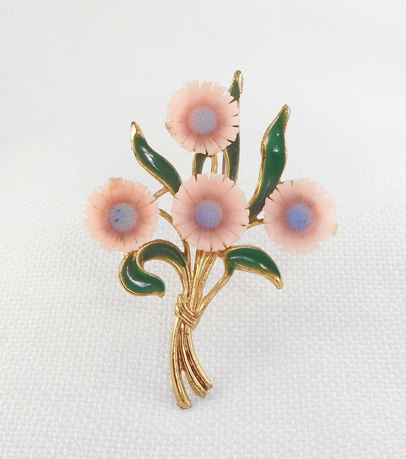Vintage 1930/'s Pink Celluloid Flowers Brooch Bouquet Celluloid Flowers Brooch Pin Early Century Celluloid /&Metal Flowers Brooch Pink Flowers