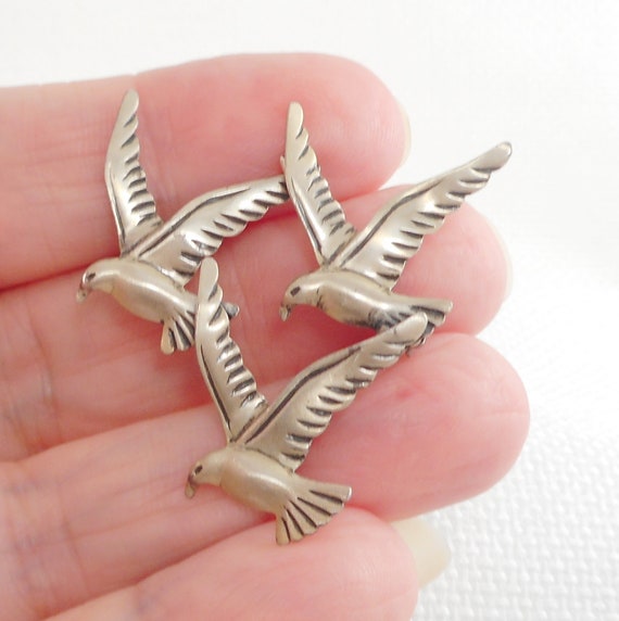 Vintage Beau Sterling Modernist Birds Brooch Beau… - image 1