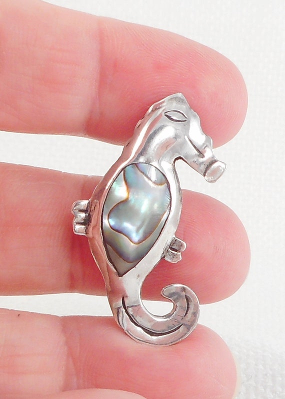Vintage CCH Taxco Sterling Abalone Seahorse Pin B… - image 3