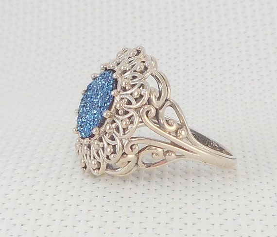 Vintage Sterling HSN Orvieto Blue Druzy Ring Larg… - image 3