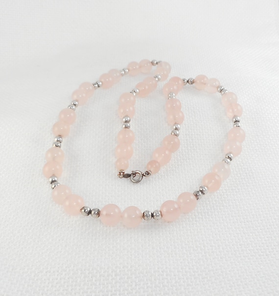 Vintage Rose Quartz & Sterling Beads Necklace Boh… - image 2