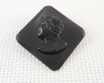 Vintage 1920's Black Glass Czech Cameo Brooch 1920's Czech C Clasp Black Cameo Brooch Old Czech Brooch Czech Glass Cameo Brooch Gift for Her