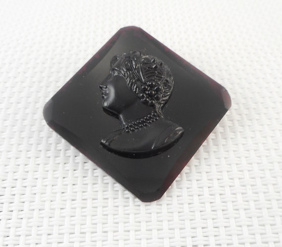 Vintage 1920's Black Glass Czech Cameo Brooch 1920's Czech C Clasp Black Cameo Brooch Old Czech Brooch Czech Glass Cameo Brooch Gift for Her