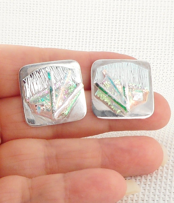 Vintage 1980's Avant Garde Sterling & Dichroic Gl… - image 3