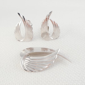 Vintage Beau Sterling Brooch and Earrings Set Modernist Beau Sterling Angel Wings Earrings and Brooch 60&#39;s Rare Beau Sterling Jewelry Set