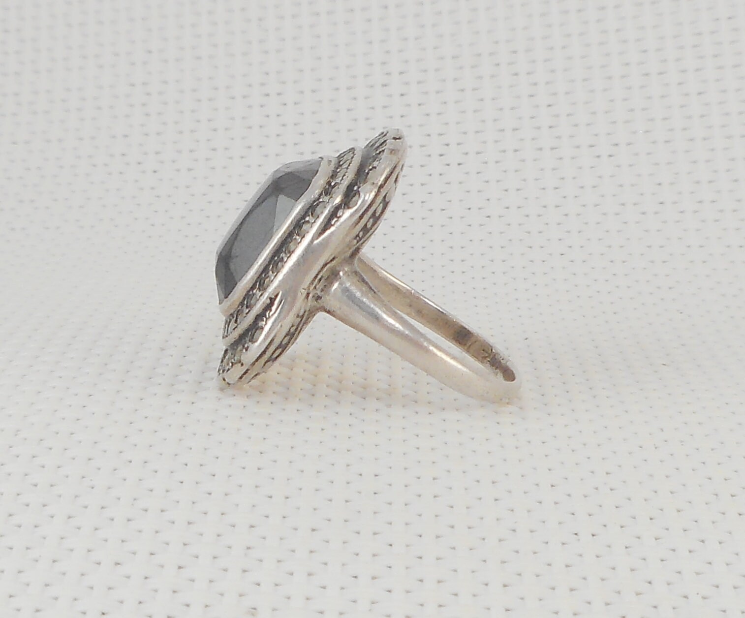 Bague Ancienne Argent Massif Avec Marcassites Et Pierre Hématite - Taille 54 - Occasion