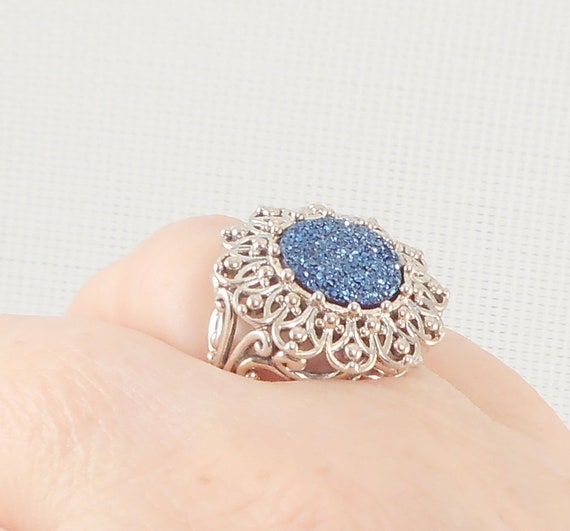 Vintage Sterling HSN Orvieto Blue Druzy Ring Larg… - image 4