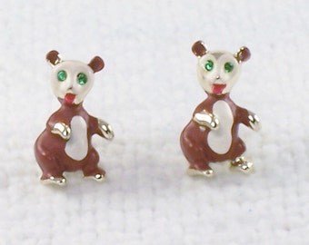 Vintage 1940's Brown Bear Scatter Pins with Green Rhinestone Eyes Bear Jewelry Animal Jewerly 40's Scatter Pins Figurative Jewelry