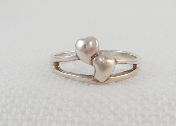 18k Gold Plated Entwined Ring, Sterling Silver love Double Connected Heart  Ring