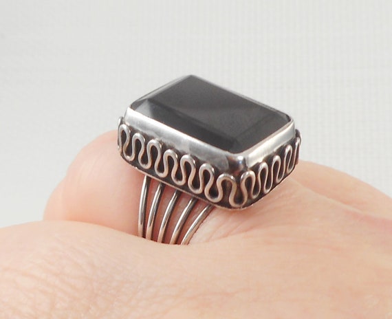 Vintage Big Size Sterling Black Spinel Ring Uniqu… - image 6