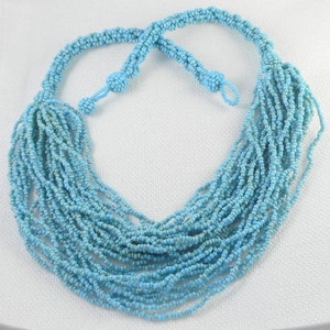 Vintage Turquoise Seed Glass Bead Woven Necklace 30 Strand Small Glass Bead Necklace Artisan Southwest Necklace Bead Necklace Boho Necklace