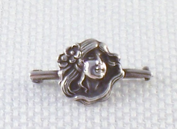 Vintage Sterling Silver Art Nouveau Woman Brooch … - image 3