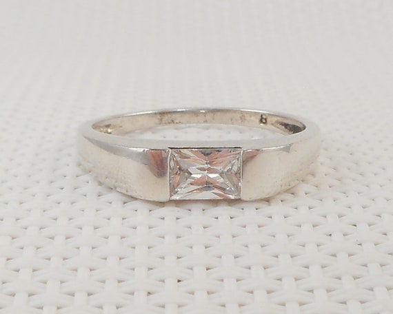 Vintage Sterling Silver Rectangular CZ Ring 925 C… - image 6