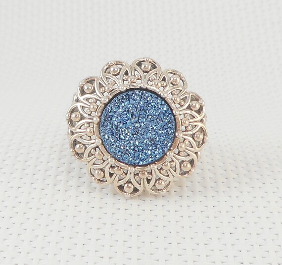 Vintage Sterling HSN Orvieto Blue Druzy Ring Larg… - image 9
