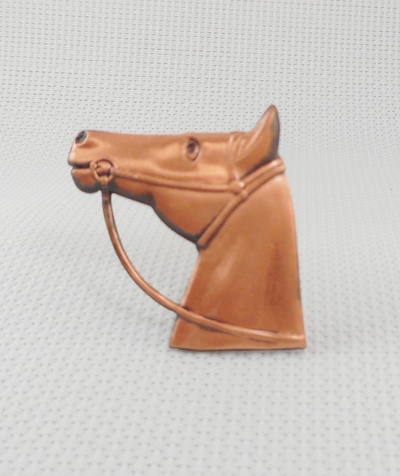 Vintage Copper Bridled Horse Head Brooch Equestria