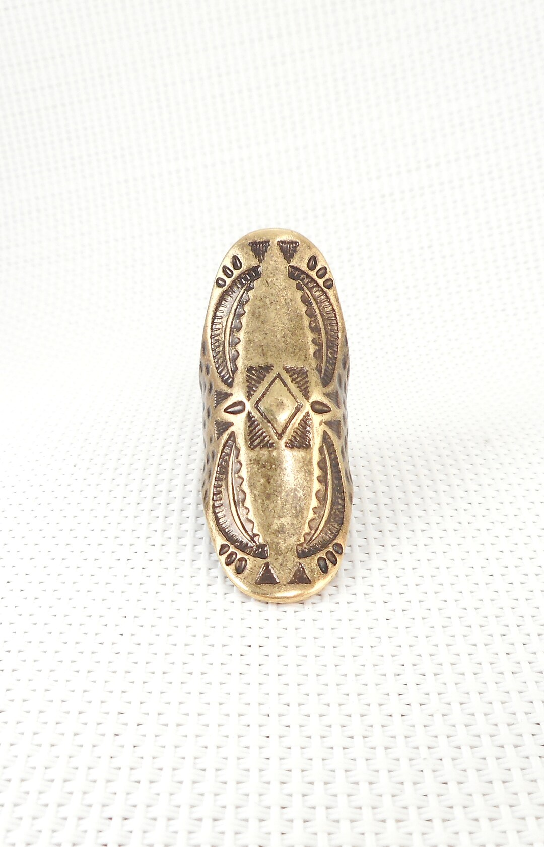 Vintage Tall Brass SW Design Ring Big Etched Brass Ring Etsy