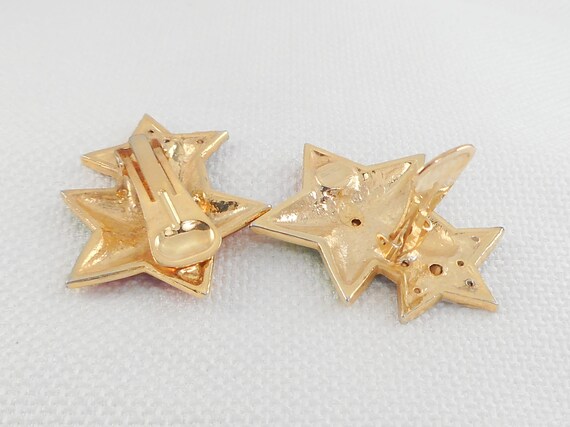 Vintage 1960's Guilloche Enamel Stars Clip Earrin… - image 6