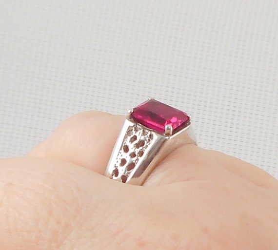 Vintage Unisex Sterling Ruby Ring Sterling Big Si… - image 5