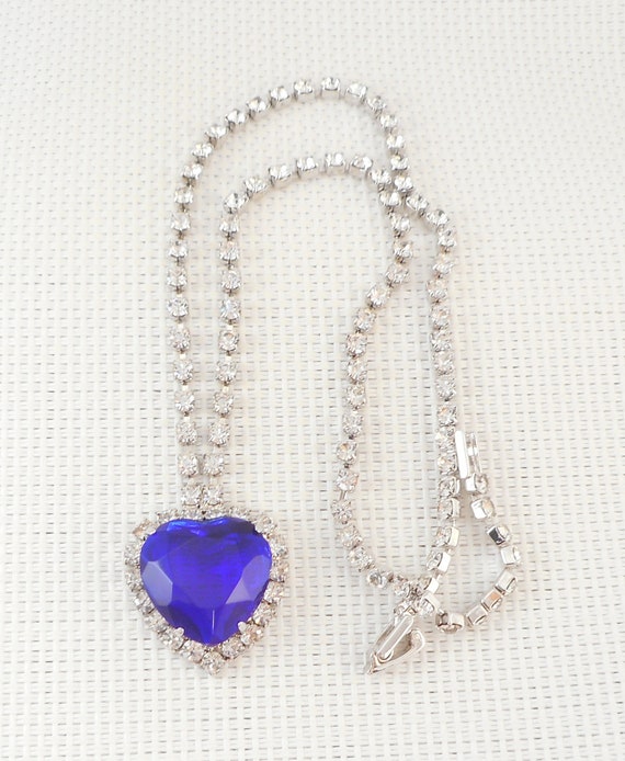 Vintage Heart of the Ocean Blue Stone Heart Neckl… - image 5