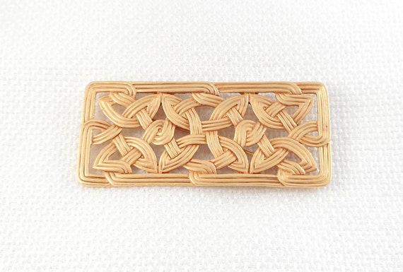 Vintage 80's JJ Gold Tone Celtic Knots Brooch Pin… - image 3