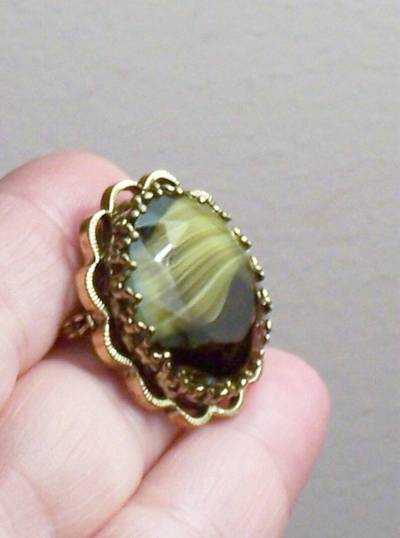 Vintage West German Germany Agate Glass Pin Brooch Mid Century Glass Agate Pin 50/'s Glass Agate Pin Green Yellow Glass Brooch 50/'s Glass Pin