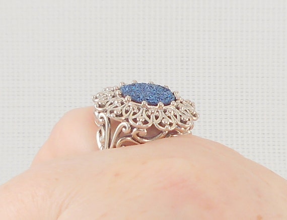 Vintage Sterling HSN Orvieto Blue Druzy Ring Larg… - image 8