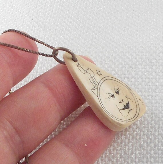 Vintage Whimsical Etched Bone Sol Sun Pendant Nec… - image 3