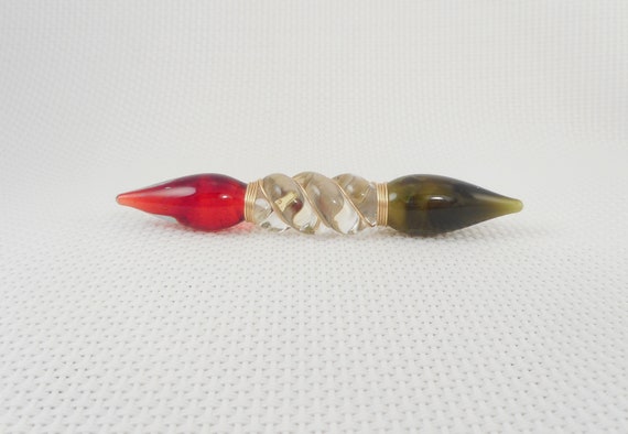Vintage Unique OOAK Glass Spindle Brooch Artisan Unique Glass Spindle Brooch Red & Green Glass Brooch Statemen Brooch 80's Glass Brooch