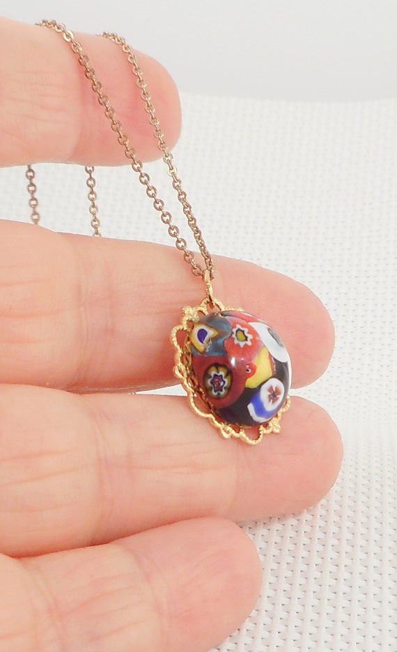 Vintage Venetian Millefiori Bead Pendant Necklace 